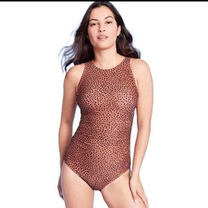 Kona Sol Women's High Neck High Coverage One Piece Swimsuit Brown M 8-10 NWT